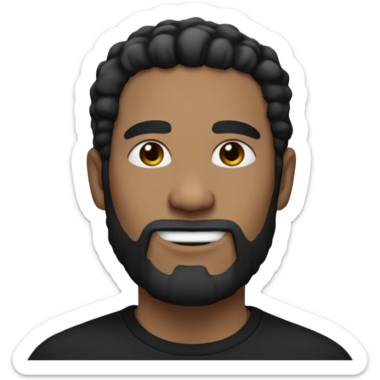 Man with black hair and beard with white skin and black on and with black t shirt  sticker