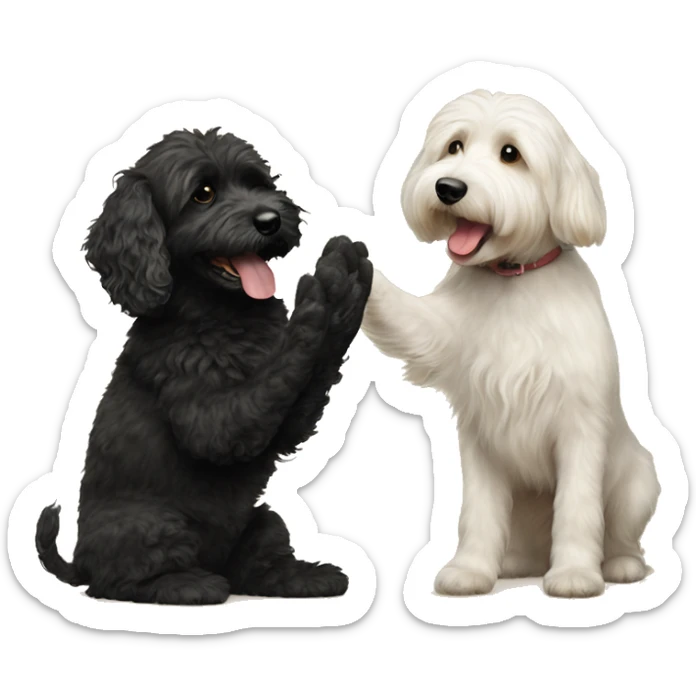 goldendoodle dog and black havanese dog giving each other a high five sticker