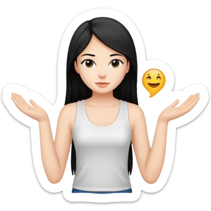 a pretty bratz fair girl with long straight black hair  with a white tank top sticker