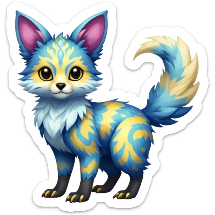 Epic Feral Rare Fantasy shiny cool fluffy Vernid-Trico-species-hybrid-animal by LiLaiRa, random markings, tufted ears, full body sticker