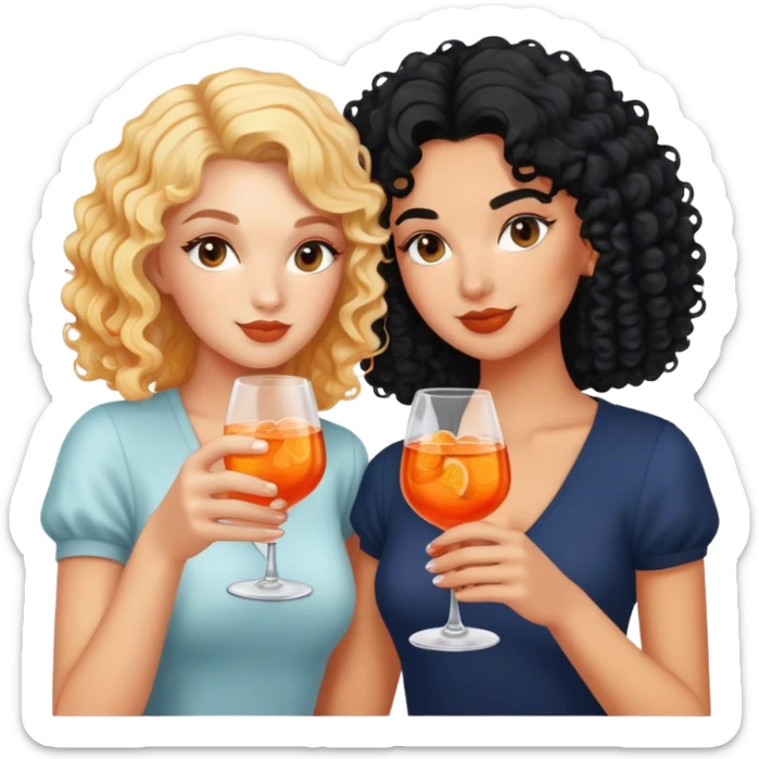 a blonde white girl and a bi racial girl with curly dark black hair drinking aperol spritz  sticker