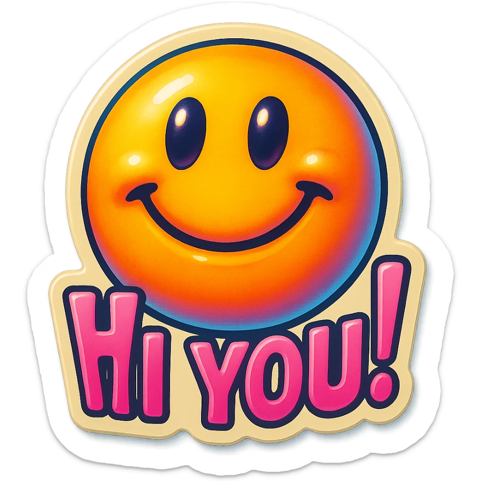 excited smile with mouth closed 
add the words W You! in pink sticker