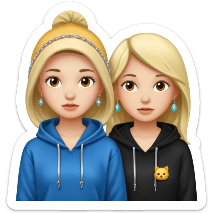  2 girl in hoodie with jewelryemoji sticker