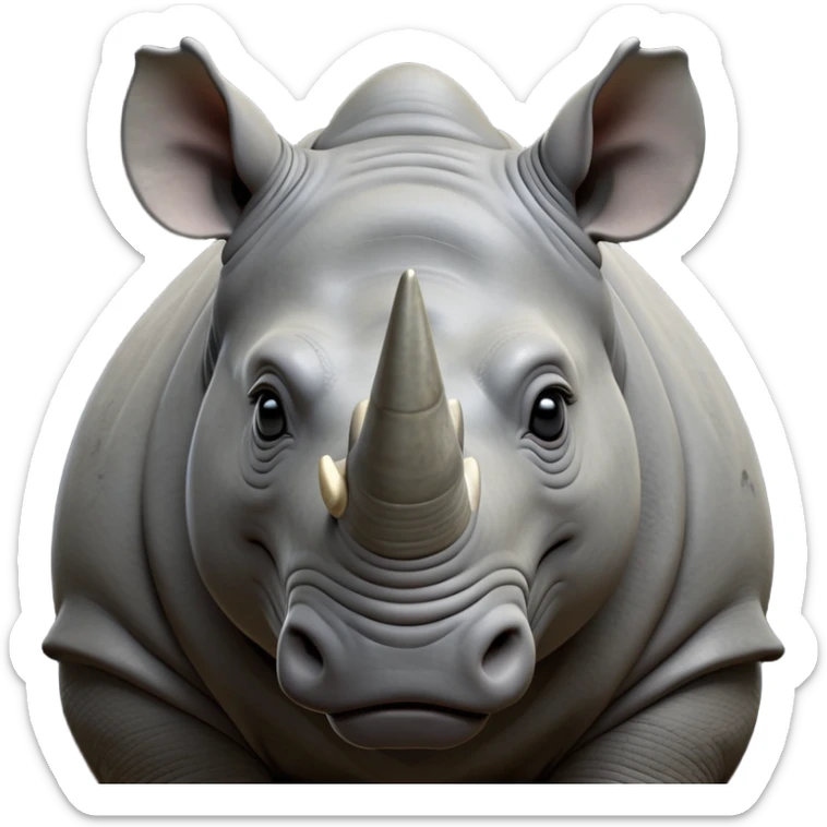 cinematic-noble-rhinoceros-portrait-emoji,-poised,-with-a-massive,-powerful-build-and-a-thick,-hide-of-slate-gray,-deep-set-soulful-piercing-eyes,-simplified-yet-sharp-and-sophisticated-features,-highly-detailed, with large black eyes, szoomed out showing houlders sticker