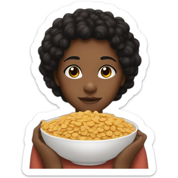 black girl, brown eyes, short black hair hugging a pack of Lion cereals sticker