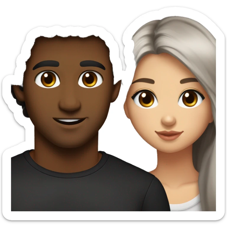 create nikola sebikova (teenage girl who has black long hair, silver star earings, brown eyes, eyeliner, black shirt) with her boyfriend Matt sturniolo (dark brownn fluffy hair with blur eyes) sticker