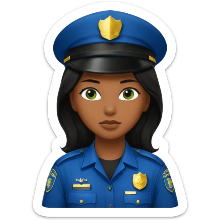 Female POLICE IN green, long black hair, brown skin sticker