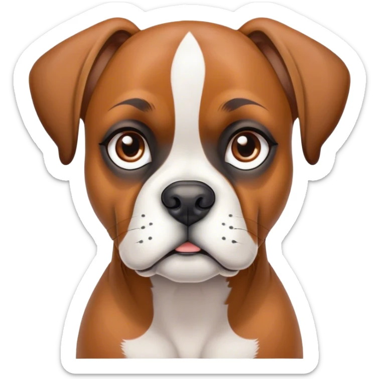 Cinematic Noble Fawn Boxer dog Portrait Emoji, Poised and regal, with a strong, muscular build and a sleek, well-groomed fawn Fur accented by a white muzzle and chest, deep-set soulful brown eyes, Simplified yet sharp and sophisticated features, highly detailed, glowing with a soft, dignified glow, high shine, intelligent and loyal, stylized with an air of strength, focused and attentive, soft glowing outline, capturing the essence of a watchful and confident guardian, so majestic it feels as though it could step out of the screen with effortless authority! sticker