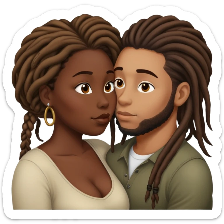 Dark skin bbw woman with brown hair kissing light skin man with dreads sticker