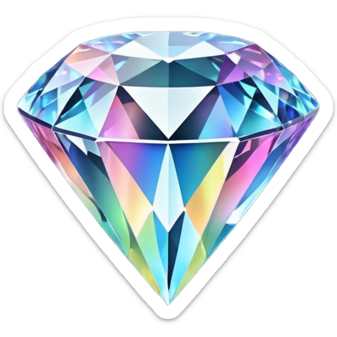 Cinematic Realistic Diamond Emoji, Brilliant and sparkling, with perfectly cut facets reflecting light in dazzling rainbows, resting upon a soft velvet background. The sharp, clean edges reflect light in every direction, creating a mesmerizing shine. Soft glowing outline, capturing the essence of timeless luxury and radiant beauty in a single, flawless diamond! sticker