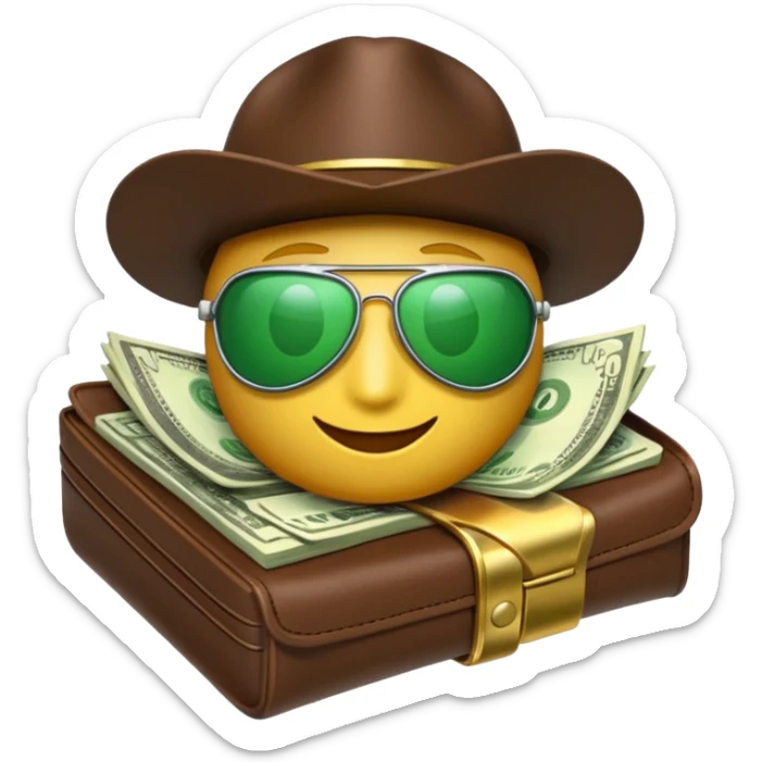 Aviator money emoji, wallet full of cash, casino vibe, premium 3D emoji style, clean, no background
 sticker