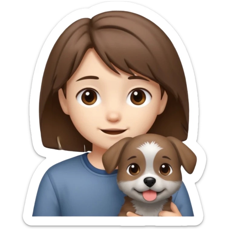chibi teen with brown hair and her grey dog whos scruffy sticker