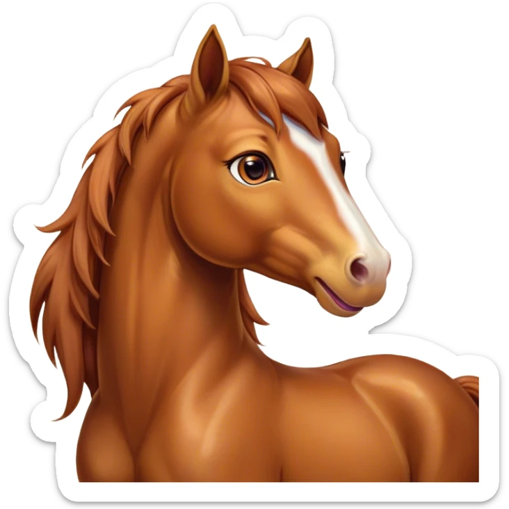 Cinematic Cute Yawning Chestnut Horse Portrait Emoji, Head tilted slightly with a dramatic, wide-open yawn, revealing a smooth chestnut fur with a subtle shimmer, floppy ears slightly drooping, round amber eyes barely open in drowsy contentment, Simplified yet irresistibly adorable features, highly detailed, glowing with a soft, cozy glow, high shine, relaxed yet expressive, stylized with a touch of equine whimsy, bright and endearing, soft glowing outline, capturing the essence of a sleepy yet affectionate horse, so drowsy it feels like it could stretch out of the screen and curl up for a nap! sticker