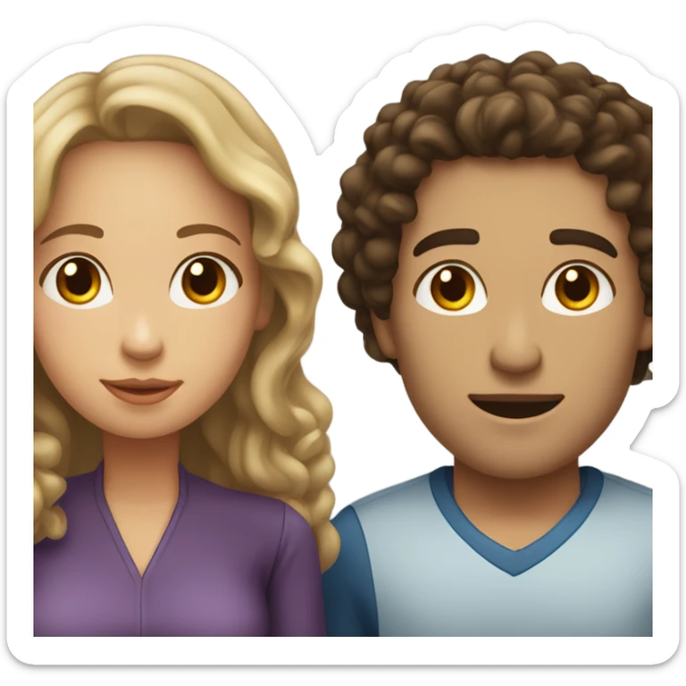 Light complexion woman with curly hair and white man with  straight dark brown hair kissing  sticker
