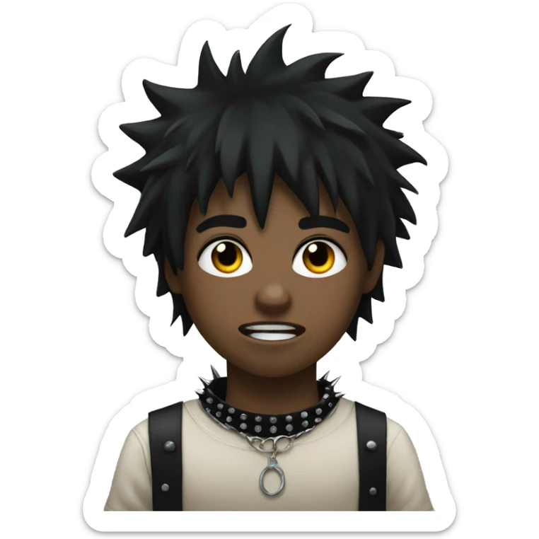 boy with black hair and spiked choker with black tears running out of eyes sticker