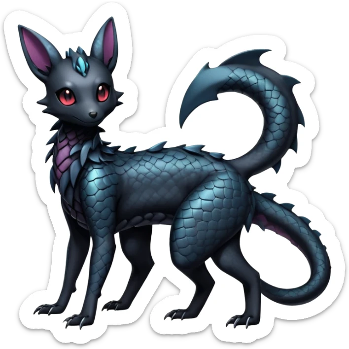 Shiny Dark Cute Majestic Sophisticated Modern Gothic Gloomy Futuristic Scaly Cyber-Salandit-Umbreon-Delcatty-Hybrid (Full body) sticker