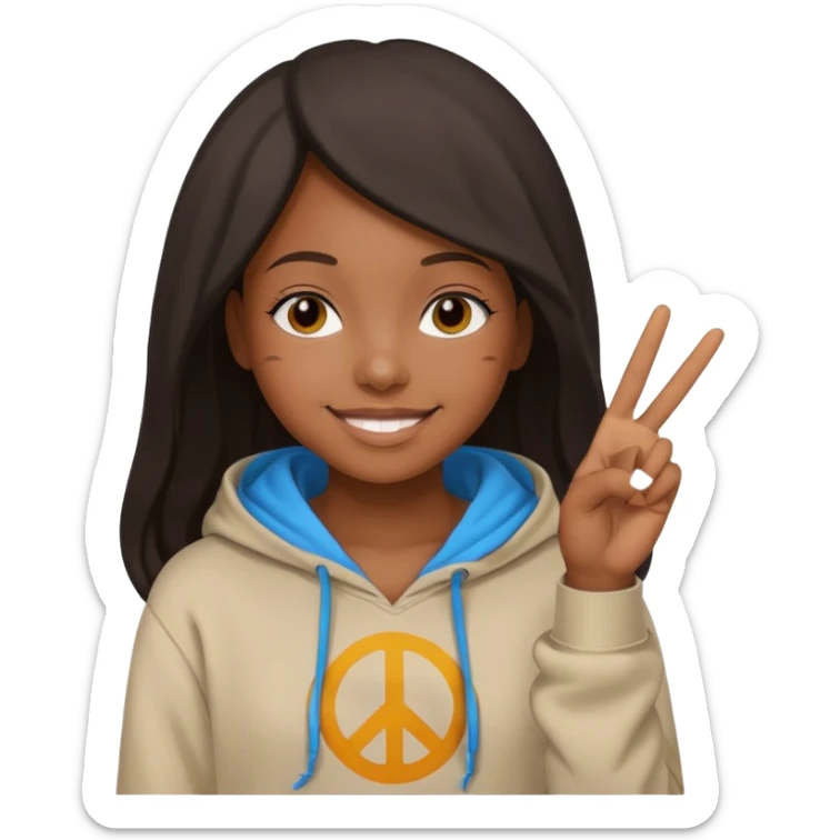 Black girl wearing a hoodie with the peace sign sticker