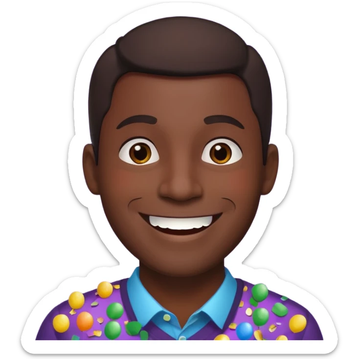 Emoji de un hombre feliz de festejo solo cabeza morocho y con confeti  sticker