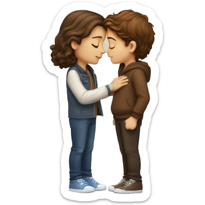 White boy with brown hair kissing brown hair girl, they have close eyes  sticker