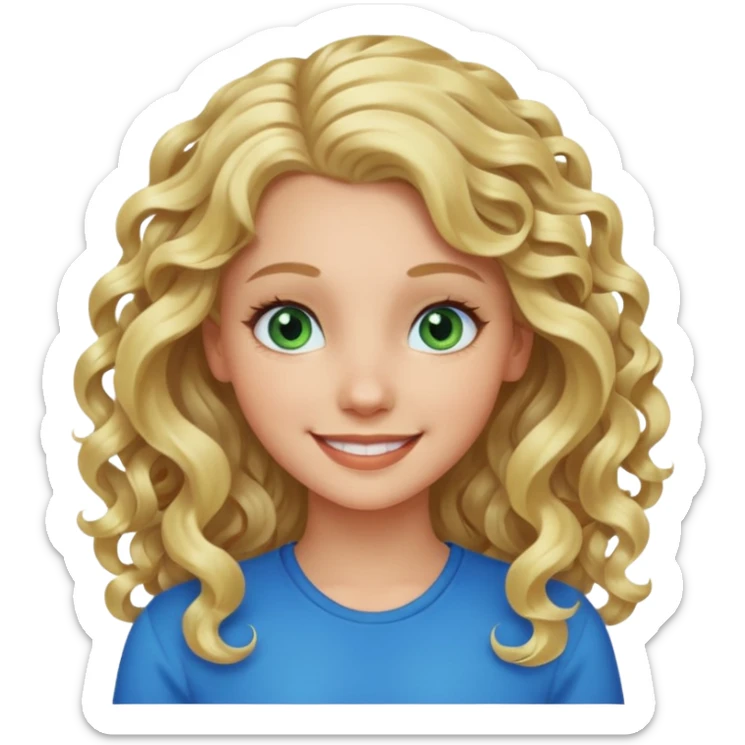 A white girl with long blonde curly hair and blue and green eyes sticker