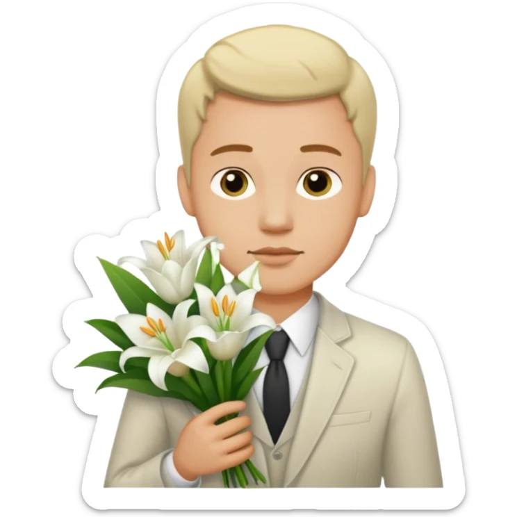 Man flowers in hands head sticker