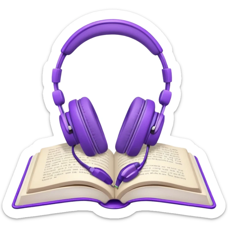 purple open storybook with purple headphones laying on it sticker