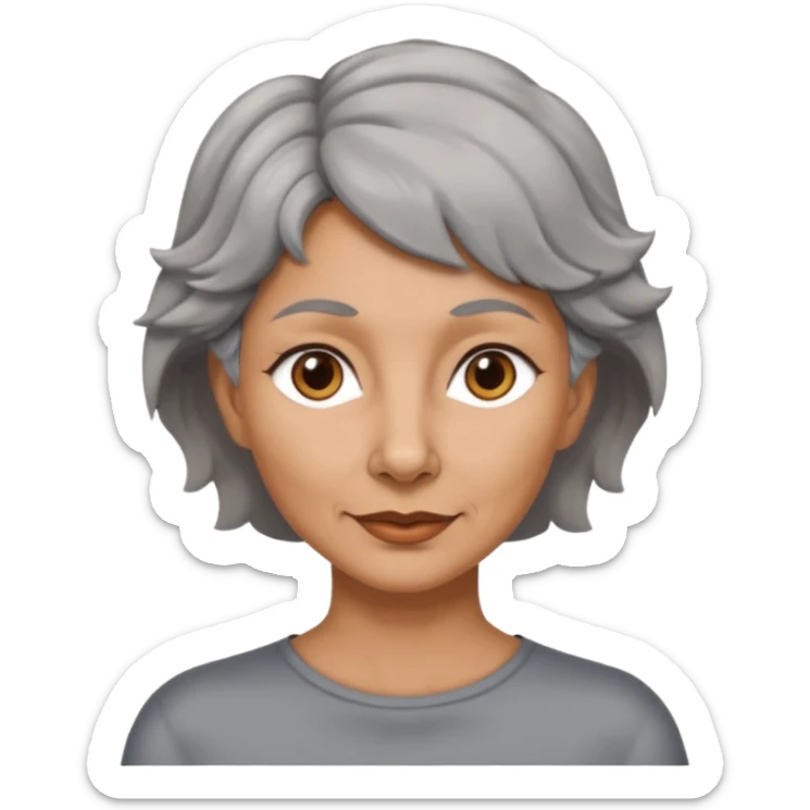 woman 50 years old, tanned skin, very short grey wavy wolf cut hair, brown eyes sticker