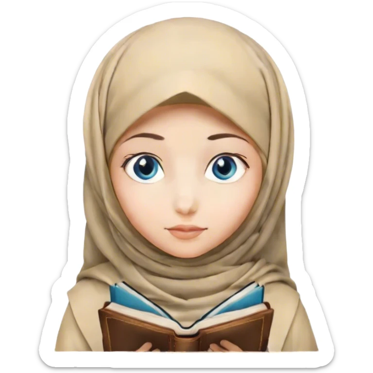 Turkish blonde diamond design Hijabi girl with blue eyes and beautiful finish reading quran sticker