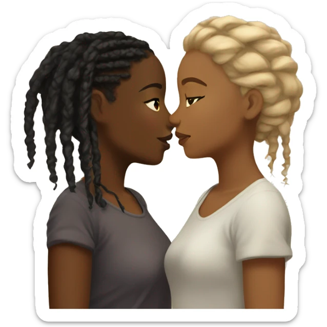 Black girl with black locs kisses brown girl with short blond hair sticker