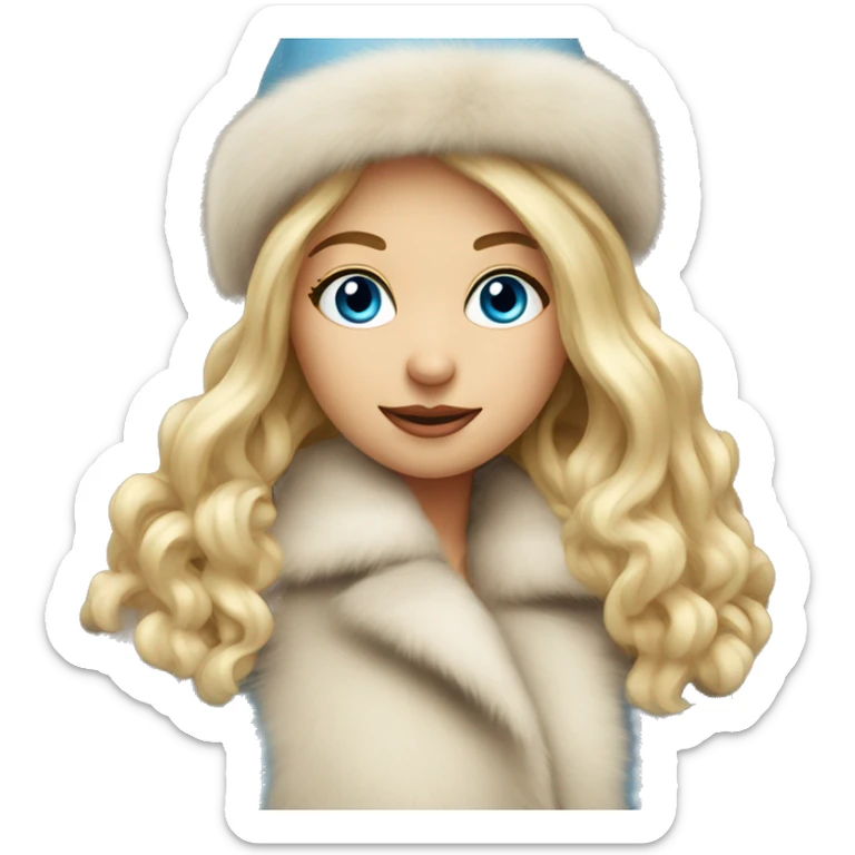 girl with long blond hair blue eyes in fur coat and fur hat sticker