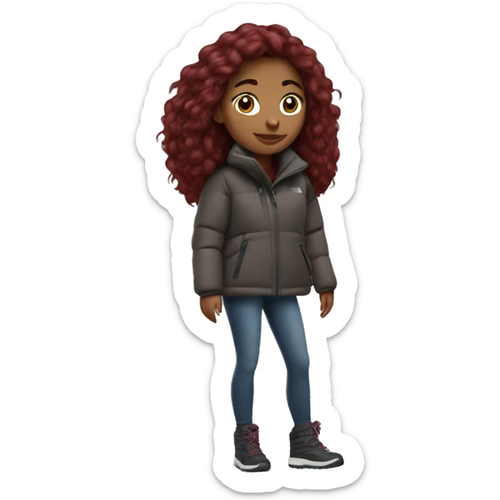 beautiful burgundy haired Girl wearing northface full body sticker