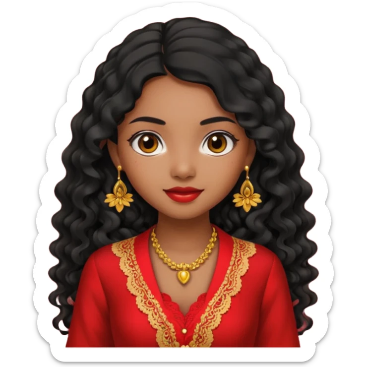 Indonesian girl, java girl with long curly hair, wear kebaya,  sticker