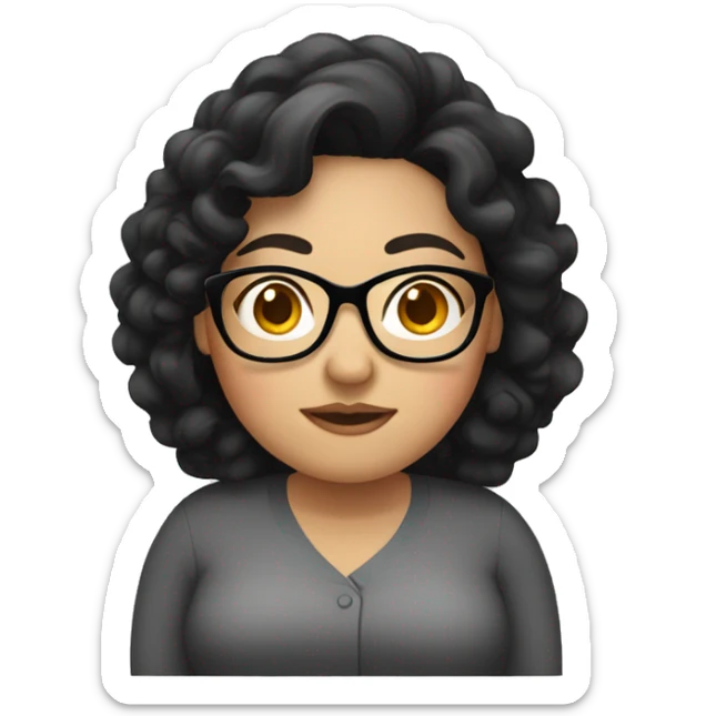 Southeast Asian woman, overweight, wearing glasses, with black curly hair sticker