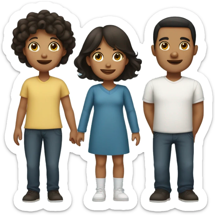 Family of 4. Father tall with dark short hair. Mom is short with long brown hair. Toddler with brown hair and baby with black hair  sticker