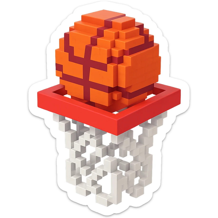 Voxel-style basketball in a net, no background, variation 5. sticker