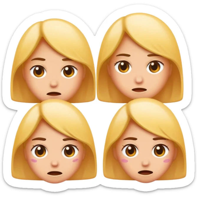 Embarrassed sweating face, followed by three female emoji icons in a row sticker