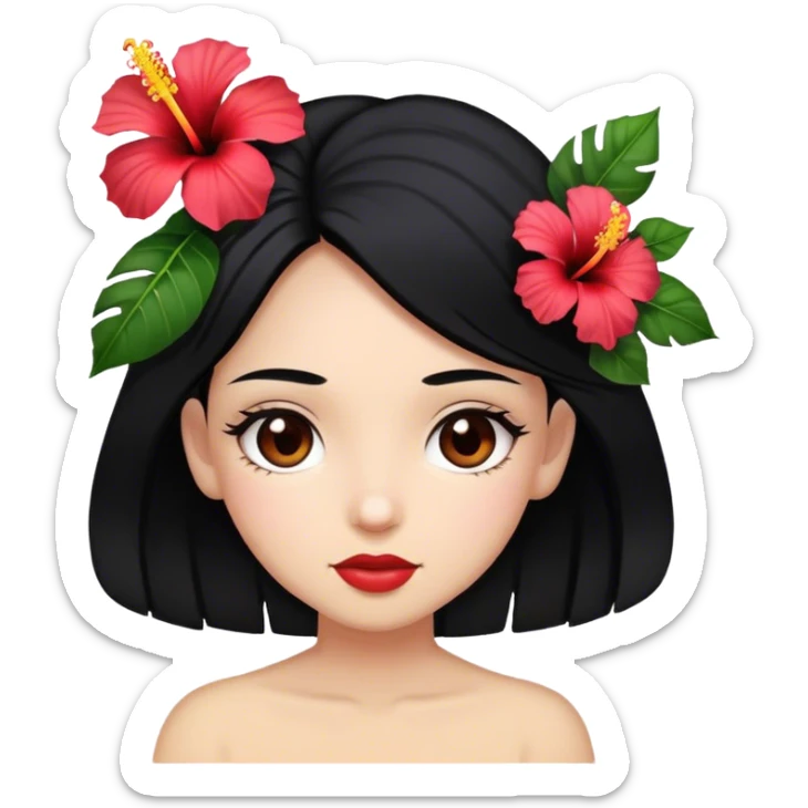 Girl with black hair and hibiscus on hair sticker