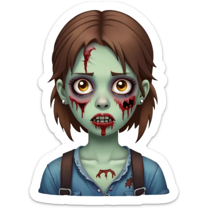zombie teen girl with brown hair, grunge style, and septum piercing sticker