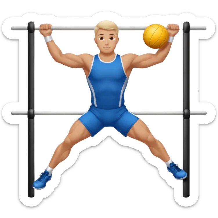 white sportsman in the playground with ball, dressed  in sport suit on sports horizontal bars sticker