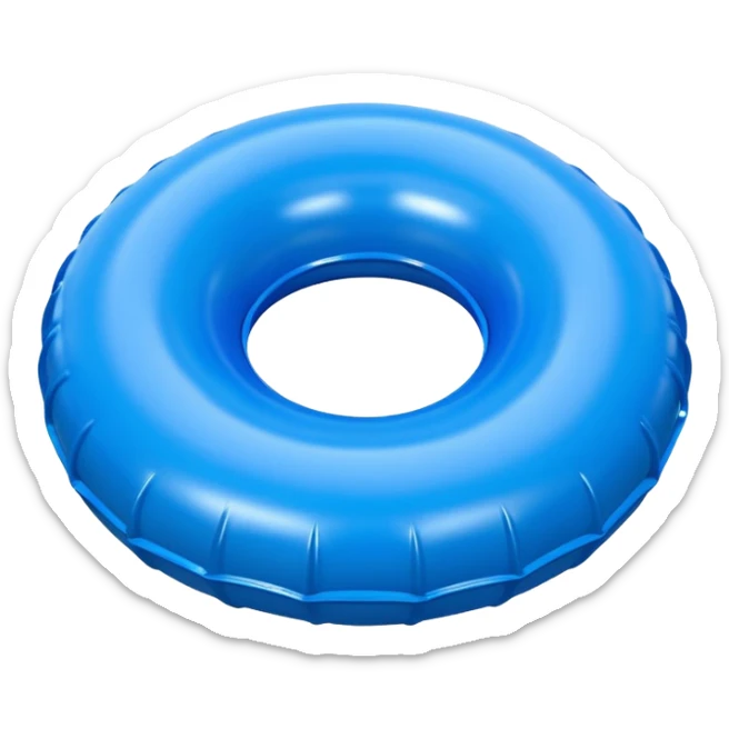 3D render of Inner Tube made of shiny inflatable vinyl, visible seam lines, air valve, highly reflective plastic texture, pool toy aesthetic. sticker