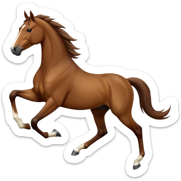 cinematic-[brown horse]-realistic-full-body-galopping-emoji,-tail-flicking-lazily,-head-tilted-dramatically,-sleek-[brown]-coat,-simplified-yet-realistic-focused-features,-highly-detailed,-glowing-with-an-almost-sarcastic-glow sticker