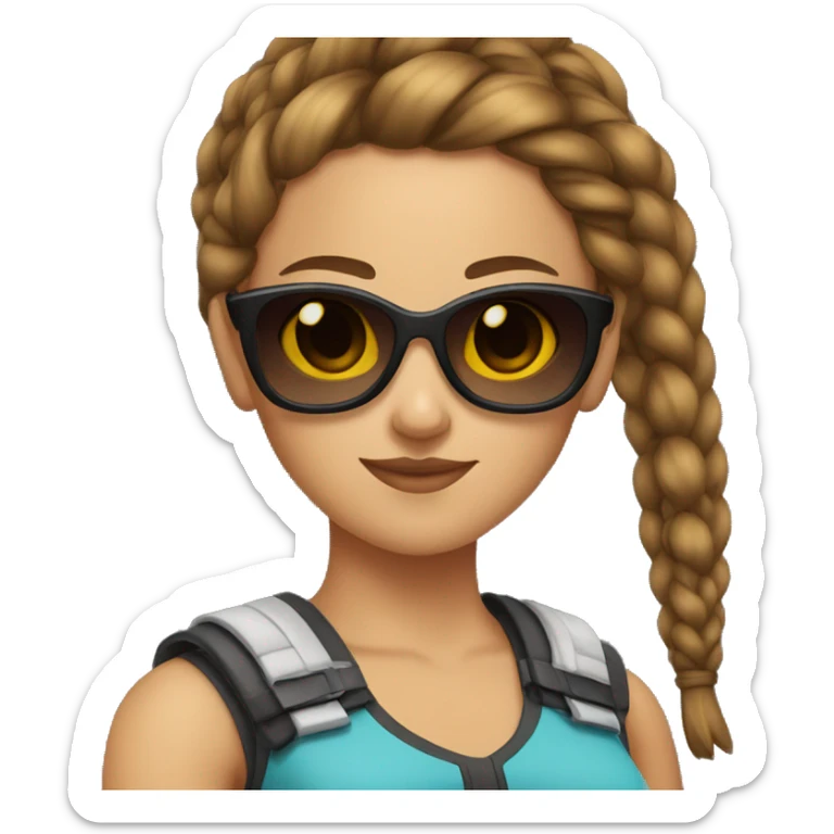 Girl warrior with French braids, brown hair and sunglasses sticker