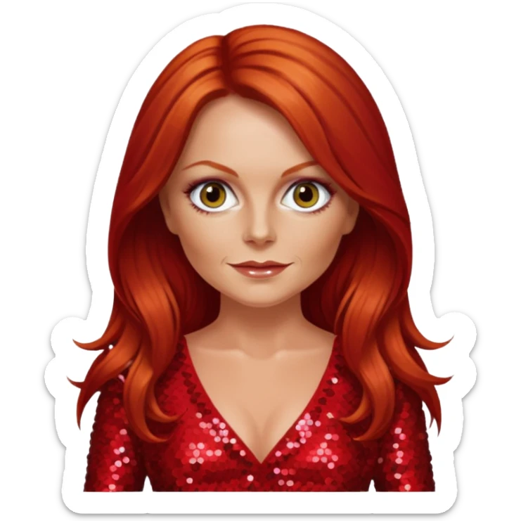 Geri Halliwell from Spice Girls with long red hair, red sequin outfit sticker