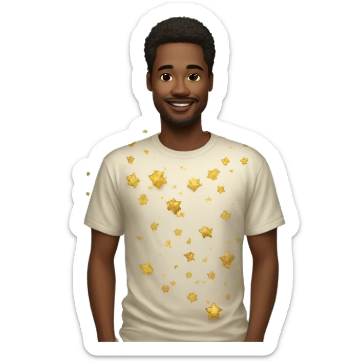 Person wearing t shirt filled with vintage detailed golden stars galaxies celestial sticker