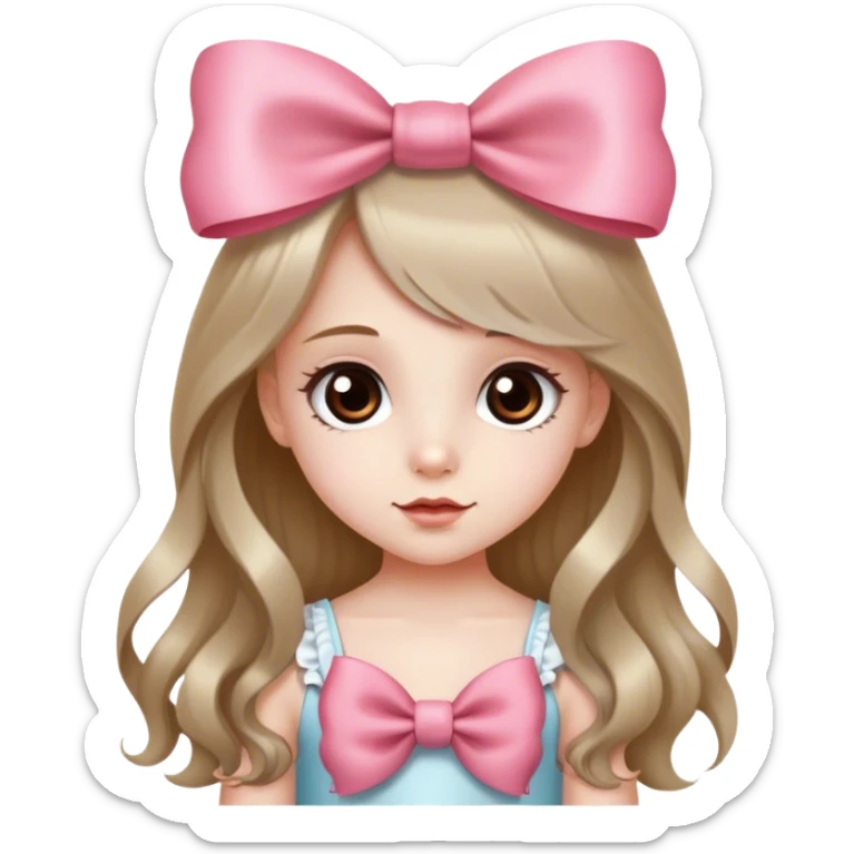 niña pequeña, muy bonita, de piel blanca, con cabello largo y lazo coquette, con ojos marrones  sticker