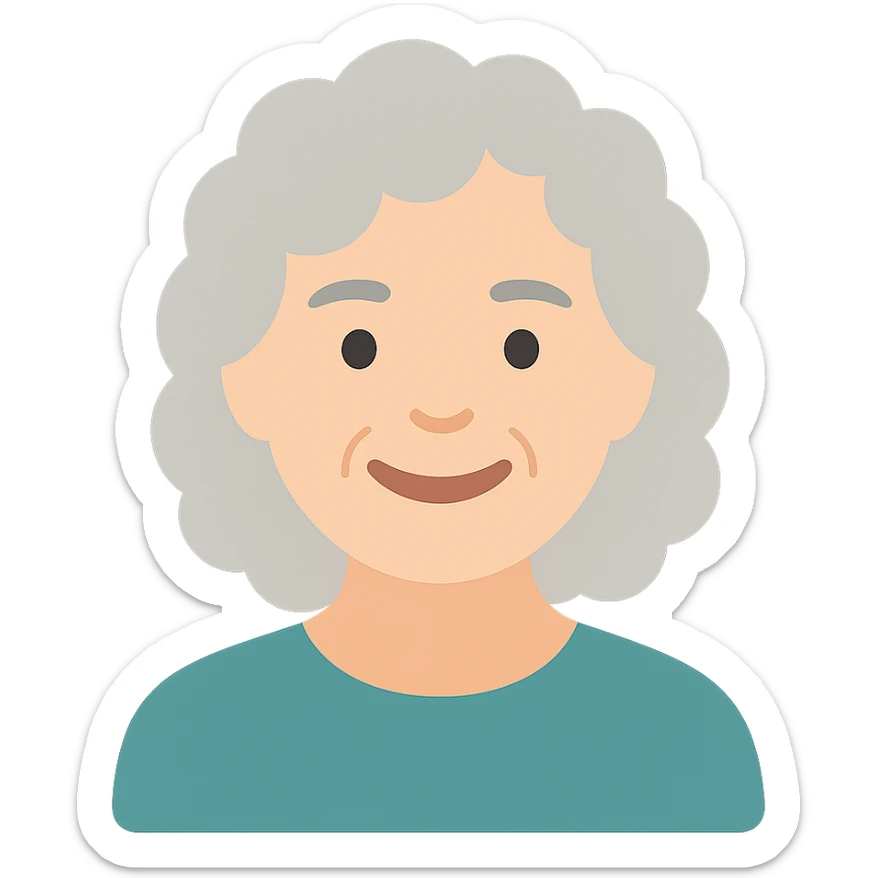 smiling 50 year old lady with silver curly hair sticker