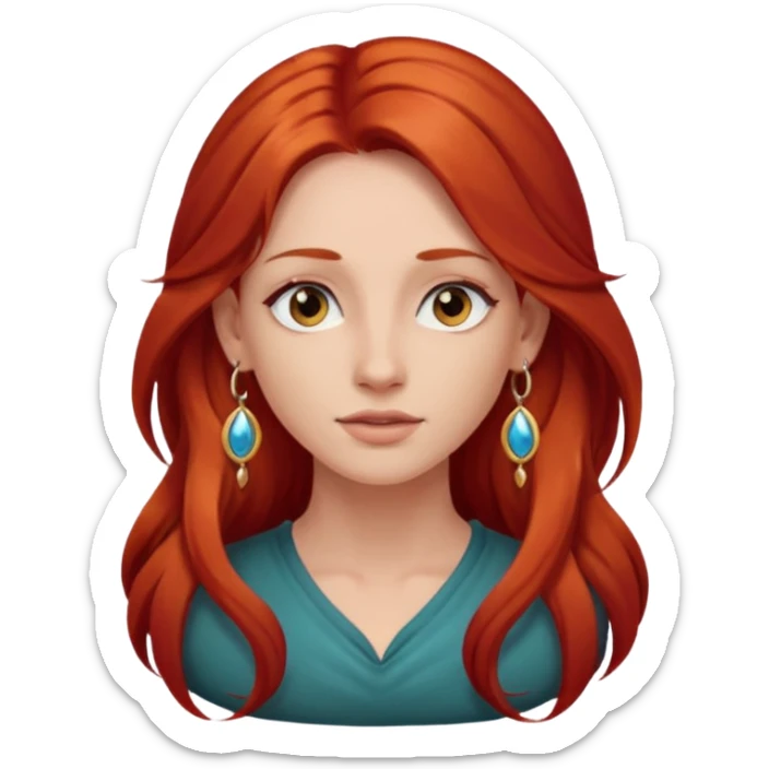 une personne joli, aved des cheveux long roux, des boucles d'oreilles de face dans un rond  sticker