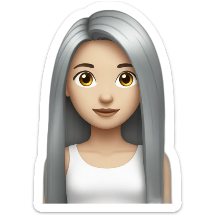 Grey straight long hair girl white skin blue-gray eyes sticker
