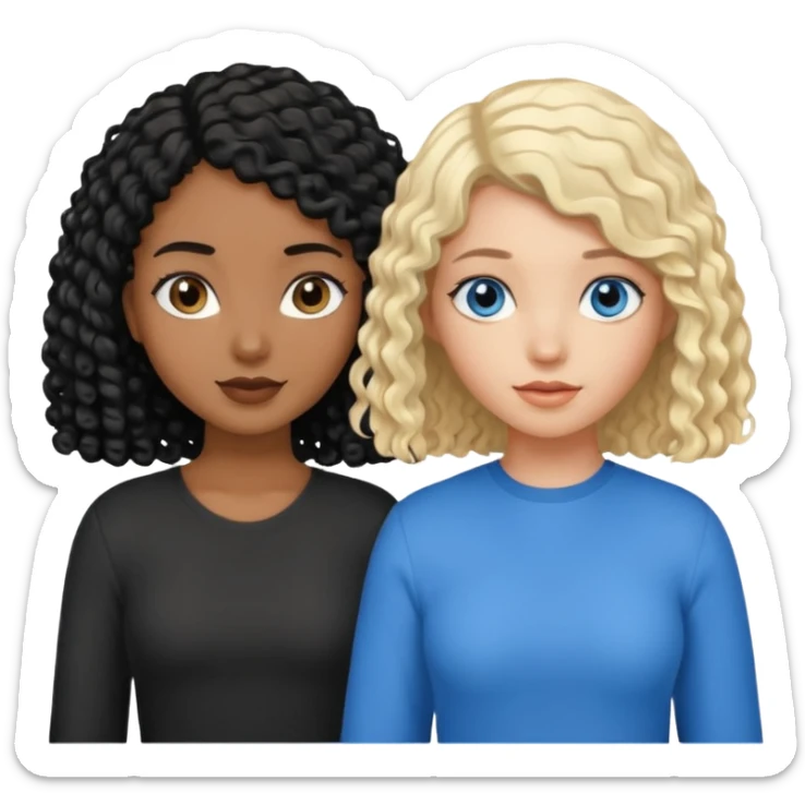Girl best friends, one white with blond bob and blue eyes, one black with long black curly hair sticker