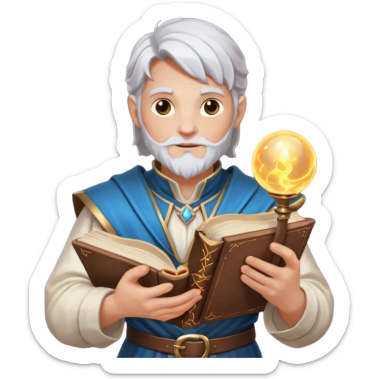 dnd cleric holding a magic book in one hand and having a ball of light in the other sticker
